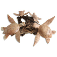 Handcarved Wooden 4 Turtles On Natural Wood, Look Like Coral.