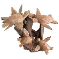 Handcarved Wooden 6 Turtles On Natural Wood, Look Like Coral.