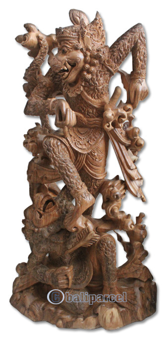 Handcarved Wooden 2 Hanoman Statue, Made From Suar Wood Natural Polished
