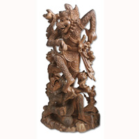 Handcarved Wooden 2 Hanoman Statue, Made From Suar Wood Natural Polished