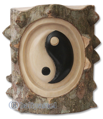Handcarved Wooden Yingyang, Made From Crocodile Wood Natural Polished