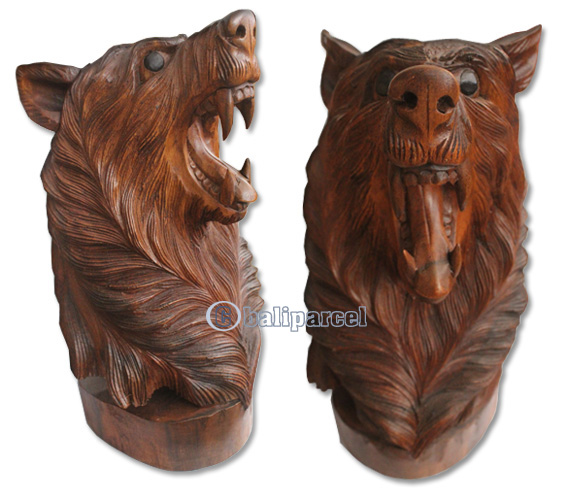 Wooden Wolves, Hand Carved From Waru Wood With Brown Polished