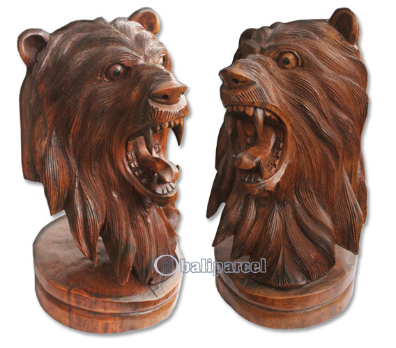 Wooden Wolves, Hand Carved From Waru Wood With Brown Polished