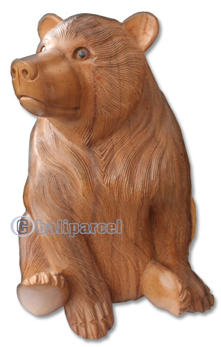 Wooden Bear, Hand Carved From Suar Wood With Natural Polished