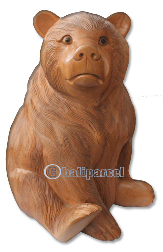 Wooden Bear, Hand Carved From Suar Wood With Natural Polished