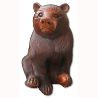 Wooden Bear, Hand Carved From Suar Wood With Brown Polished