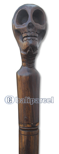 Wooden Skull Walking Stick, Hand Carved From Sono Wood
