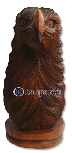 Handcarved Wooden Head Eagle Made From Waru Wood With Brown Polished