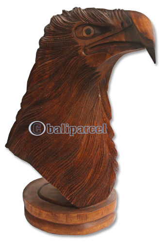 Handcarved Wooden Head Eagle Made From Waru Wood With Brown Polished