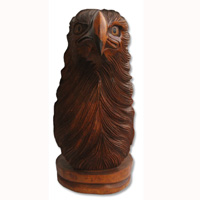 Handcarved Wooden Head Eagle Made From Waru Wood With Brown Polished