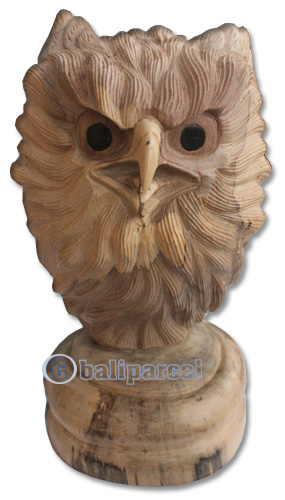 Handcarved Wooden Head Owl Made From Waru Wood With Natural Polished