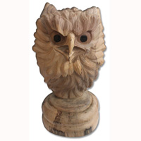 Handcarved Wooden Head Owl Made From Waru Wood With Natural Polished