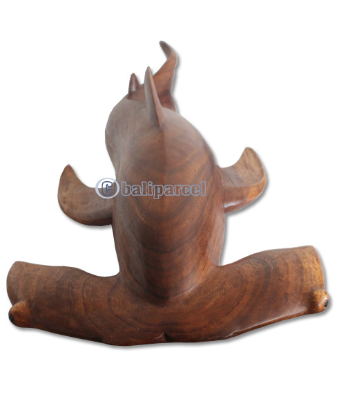 Handcarved Wooden Tiger Shark, Made From Suar Wood With Brown Polished