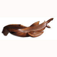 Handcarved Wooden Tiger Shark, Made From Suar Wood With Brown Polished