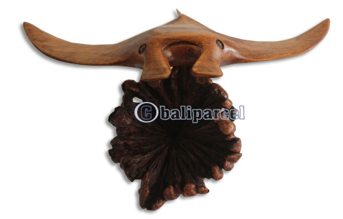 Handcarved Wooden Sealife With Parasit Wood, Made From Hibiscus Wood With Brown Polished