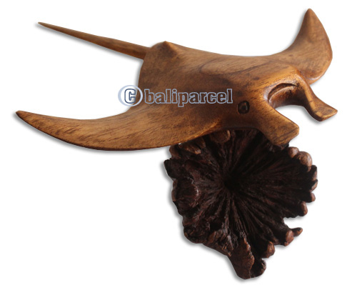 Handcarved Wooden Sealife With Parasit Wood, Made From Hibiscus Wood With Brown Polished