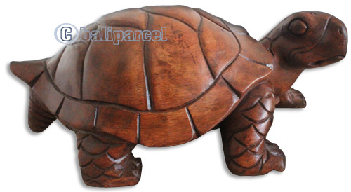 Handcarved Wooden Turtle Wood Made From Suar Wood With Brown Polished