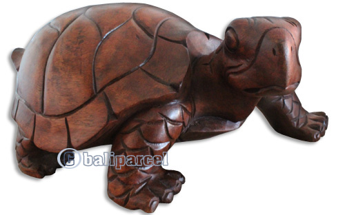 Handcarved Wooden Turtle Wood Made From Suar Wood With Brown Polished