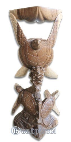 Wooden Turtle Carving With 2 Babies, Hand Carved From Suar Wood