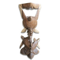 Wooden Turtle Carving With 2 Babies, Hand Carved From Suar Wood
