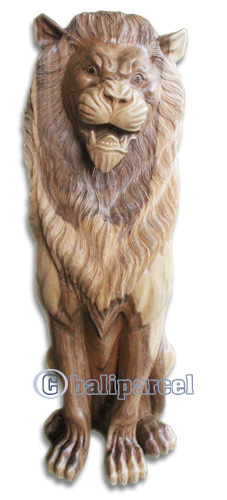 Wooden Lion, Hand Carved From Suar  Wood With Natural Polished