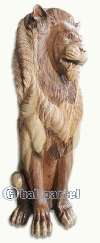 Wooden Lion, Hand Carved From Suar  Wood With Natural Polished