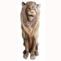 Wooden Lion, Hand Carved From Suar  Wood With Natural Polished