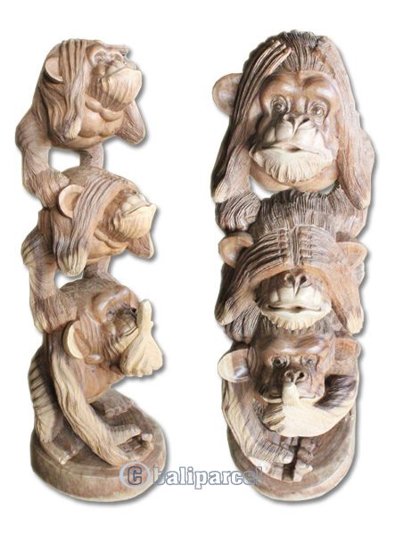 Handcarved Wooden Monkey, Made From Suar Wood With Natural Polished