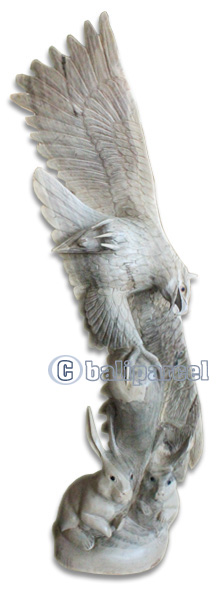 Handcarved Wooden Eagle With 2 Rabbit, Made From Waru Wood
