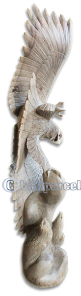Handcarved Wooden Eagle With 2 Baby, Made From Waru Wood