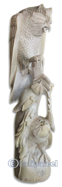 Handcarved Wooden Owl With 2 Baby, Made From Waru Wood