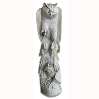 Handcarved Wooden Owl With 2 Baby, Made From Waru Wood