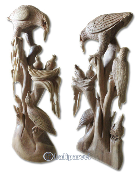 Handcarved Wooden Eagle With 5 Baby, Made From Suar  Wood