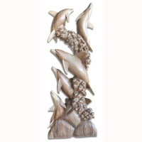 Wooden 5 Dolphins, Hand Carved From Suar Wood