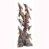 Wooden 4 Dolphins With Turtle, Hand Carved From Suar Wood