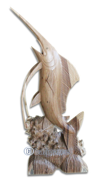 Wooden Marlin Fish, Hand Carved From Suar Wood