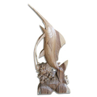 Wooden Marlin Fish, Hand Carved From Suar Wood