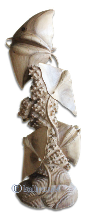 Wooden 4 Manta Ray, Hand Made From Suar Wood Natural Polished