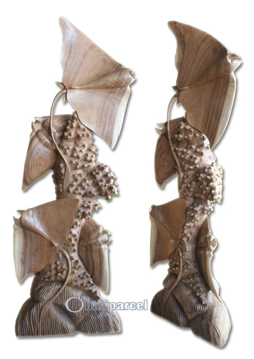 Wooden 4 Manta Ray, Hand Made From Suar Wood Natural Polished