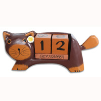 Wooden Calendar With Cat, Hadmade From Albesia Wood