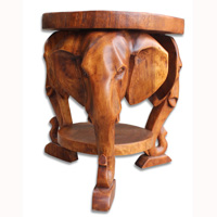 Wooden Elephant , Handmade From Suar Wood With Brown Polished