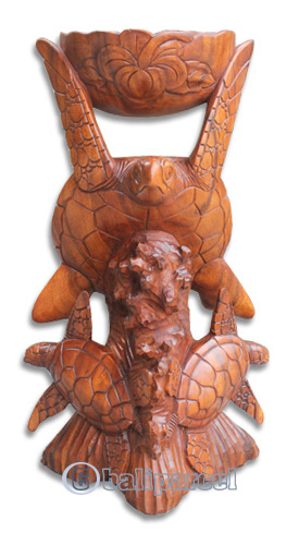 Wooden 3 Turtle Carving, Hand Carved From Suar Wood