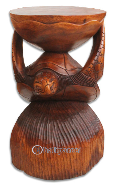 Wooden Turtle Telephone Table, Hand Carved From Suar Wood