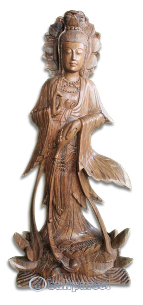 Wooden Dewi Kuanin, Handmade From Suar Wood Natural Polished