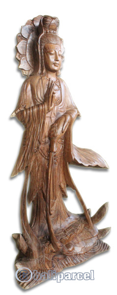 Wooden Dewi Kuanin, Handmade From Suar Wood Natural Polished