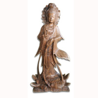Wooden Dewi Kuanin, Handmade From Suar Wood Natural Polished