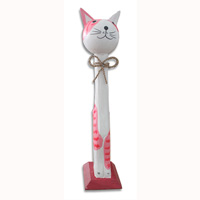 Wooden Cat With Painted, Hand Carved From Albesia Wood