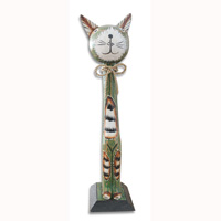 Wooden Cat With Painted, Hand Carved From Albesia Wood