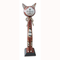 Wooden Cat With Painted, Hand Carved From Albesia Wood