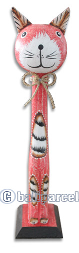 Wooden Cat With Painted, Hand Carved From Albesia Wood